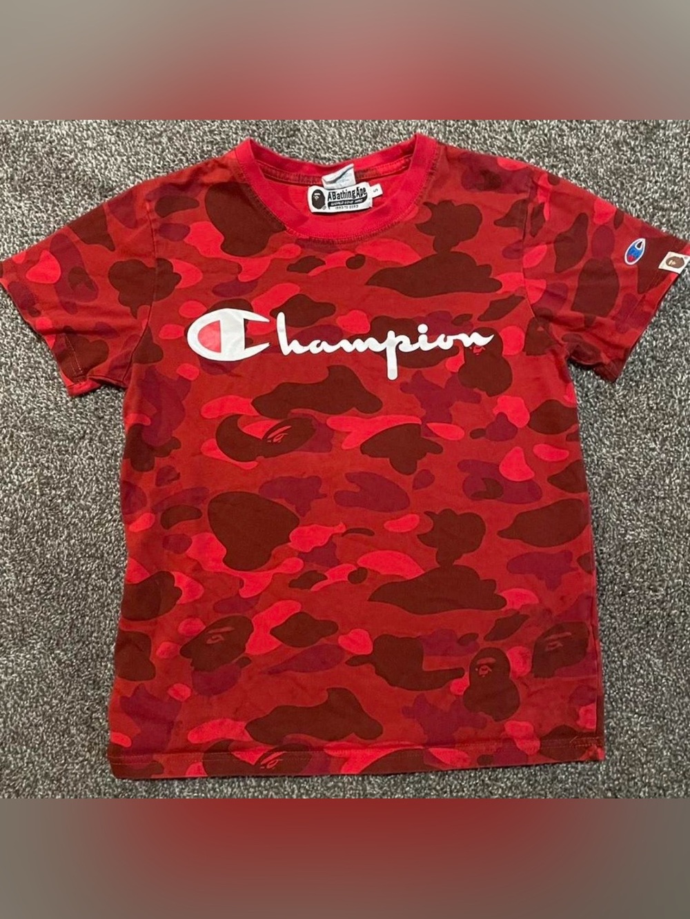 Champion x Bape Kids' Red Camo Short Sleeve Tee